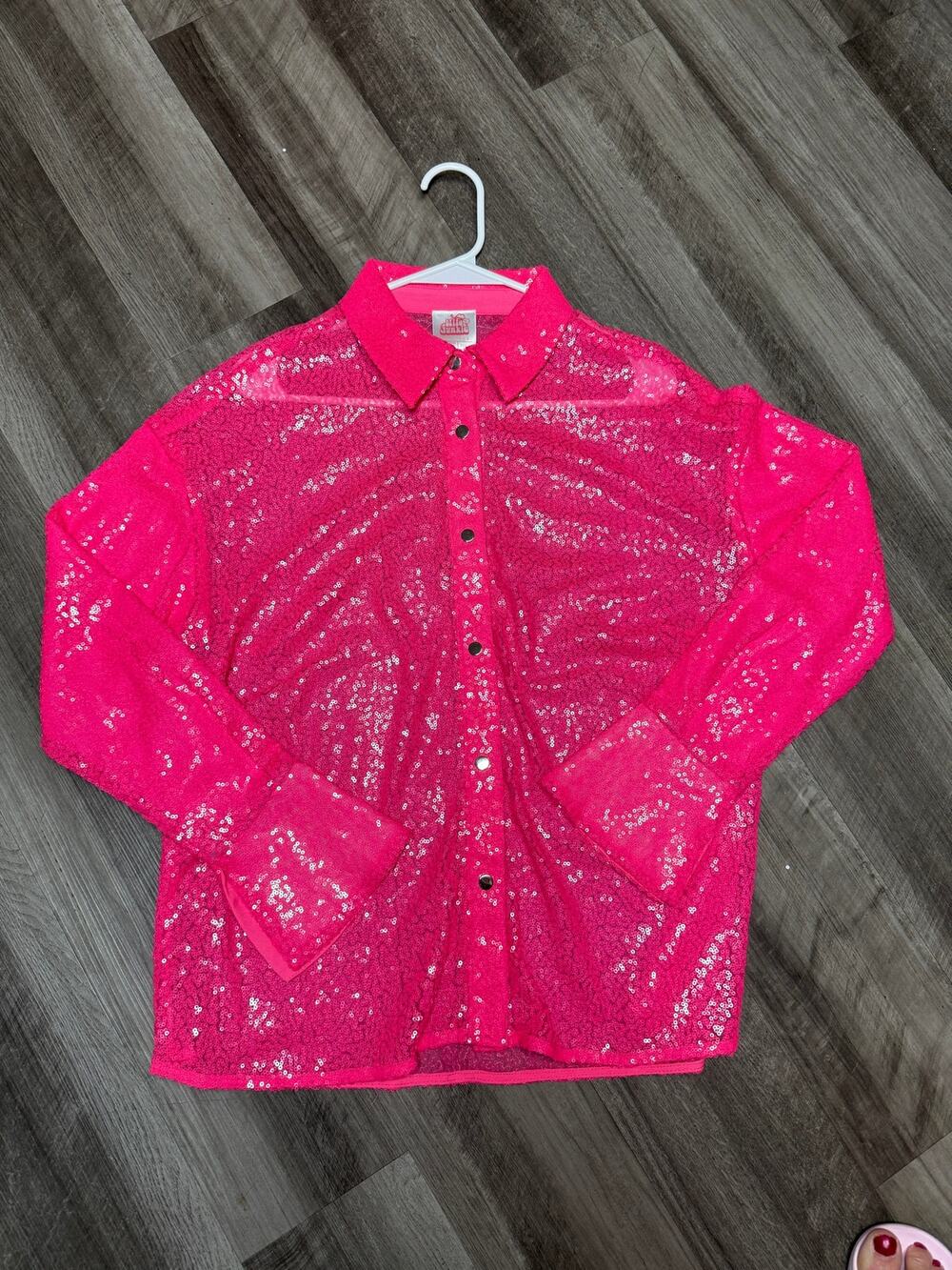 Wild Junkie hot pink sequin button down top